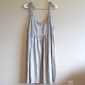 OffOn 100% Fine Linen Shoulder Tie Sundress Soft Dove Grey With Pockets!